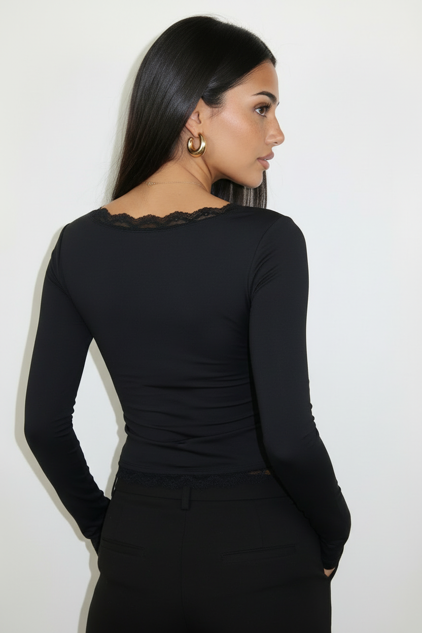 Black Lace Crop Top - Costas