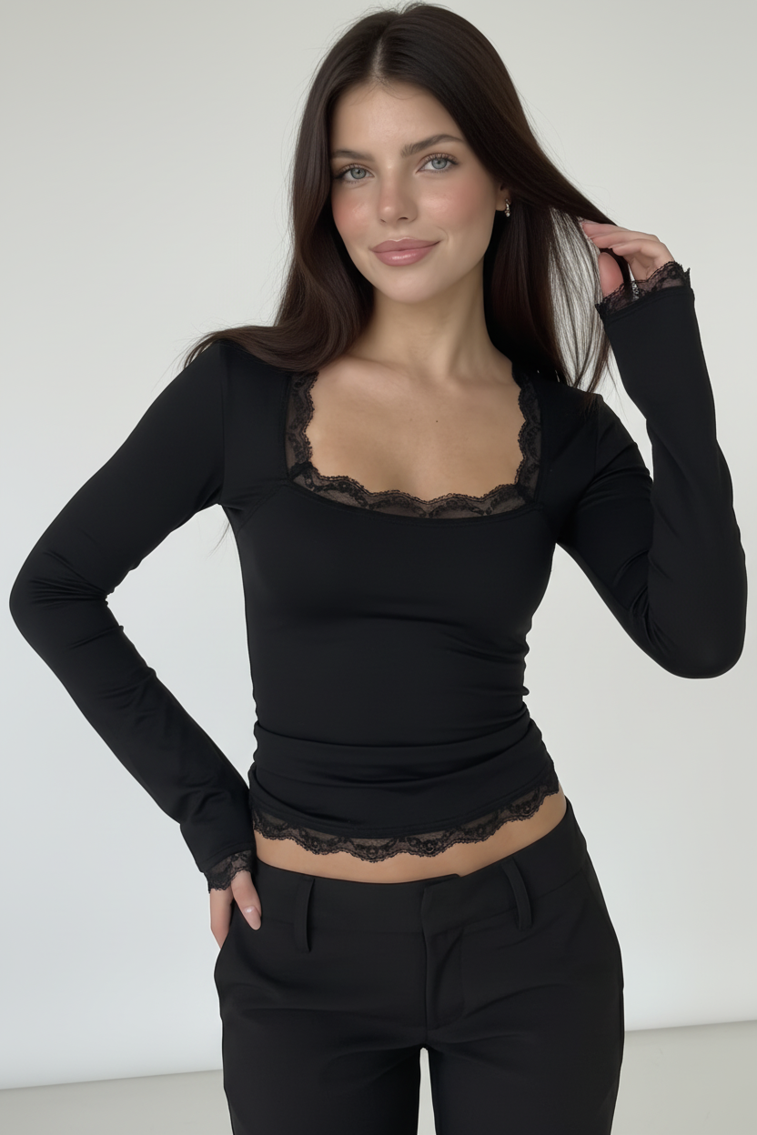 Black Lace Crop Top - Mesma Pose