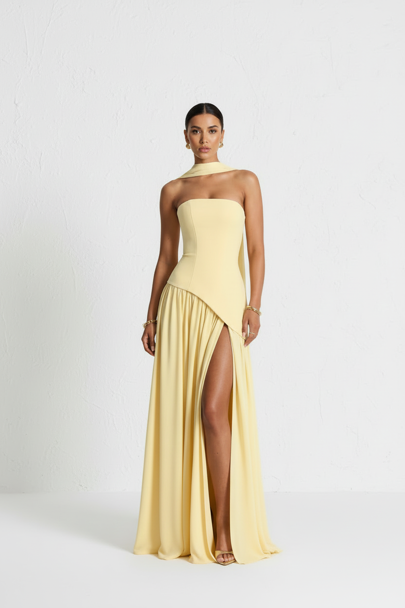 Modelo vestido amarelo sem vento