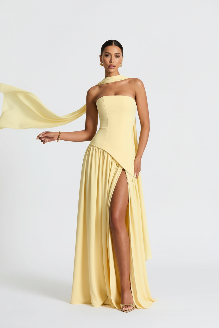 Modelo vestido amarelo